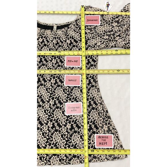 Lilypad XL A-Line Dress Tunic Short Top Black White Lace Overlay Angel Wing SLV - Picture 11 of 12